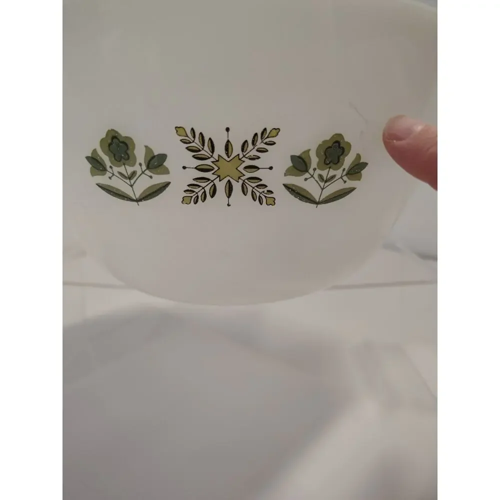 Fire King Anchor Hocking Meadow Green Handled Mixing Bowl c1970s USA 10